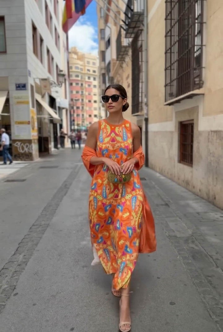 Printed Dress And Coat Set