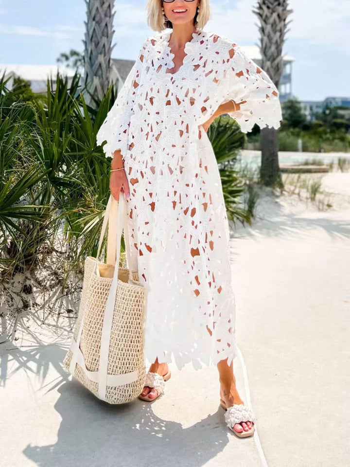 Rochie midi de plajă cu dantelă