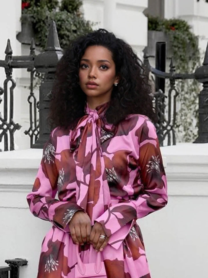Unique Floral Print Tie-Front Loose Shirt