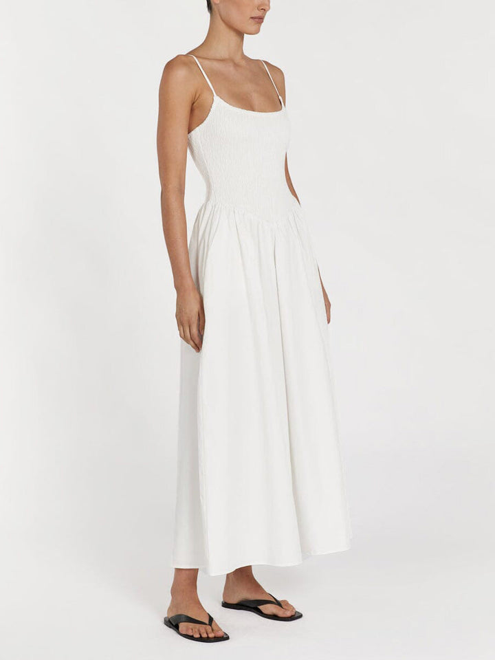 Modisches einfarbiges Midikleid mit Spaghettiträgern und Schlitz