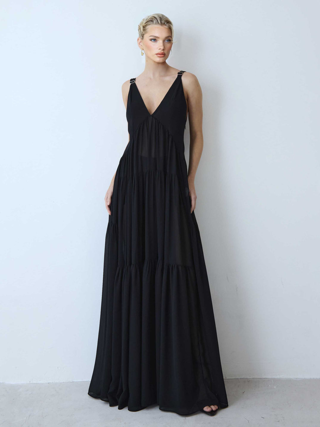 Exquisite V-neck Layered Chiffon Shawl Maxi Dress