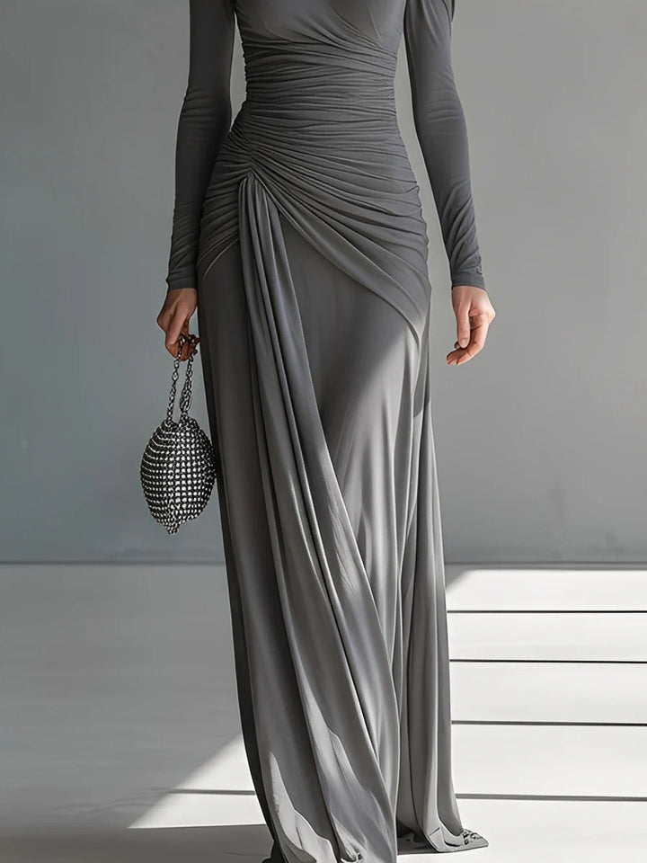 Casual Silky Stretch Pleated Cutout Maxi Dress