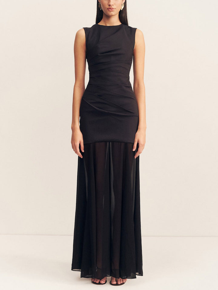 Elegant Casual Open Back Draped Maxi Dress