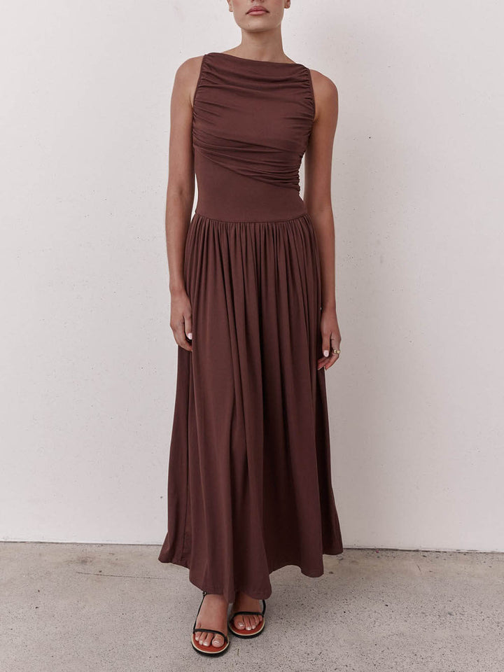 Elegante geplooide mouwloze maxi-jurk