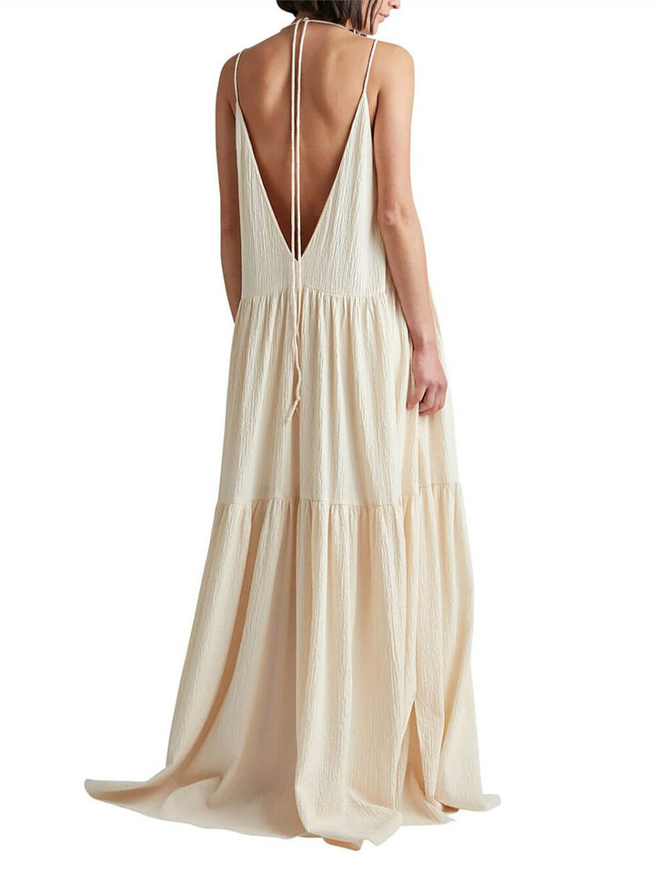 Elegant Resort djup V-ringad Strappy Maxiklänning