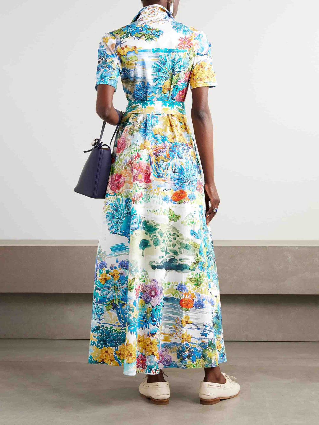 Unique Watercolor Print Tie-Dress Shirt Maxi Dress