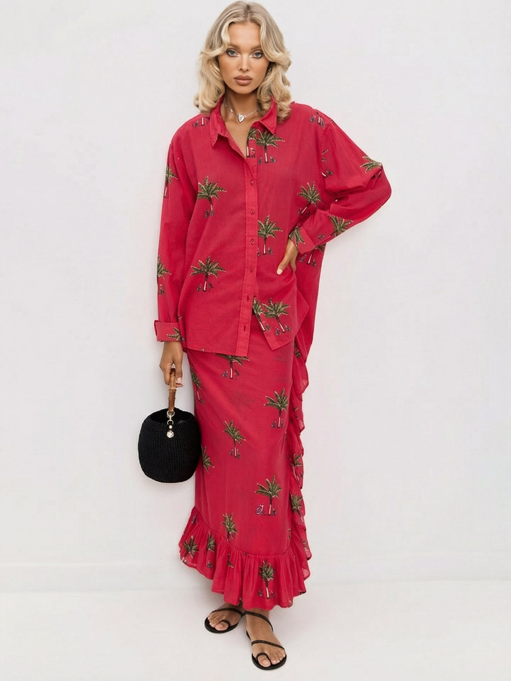 Casual Printed Wrap-Style Tie-Front Skirt