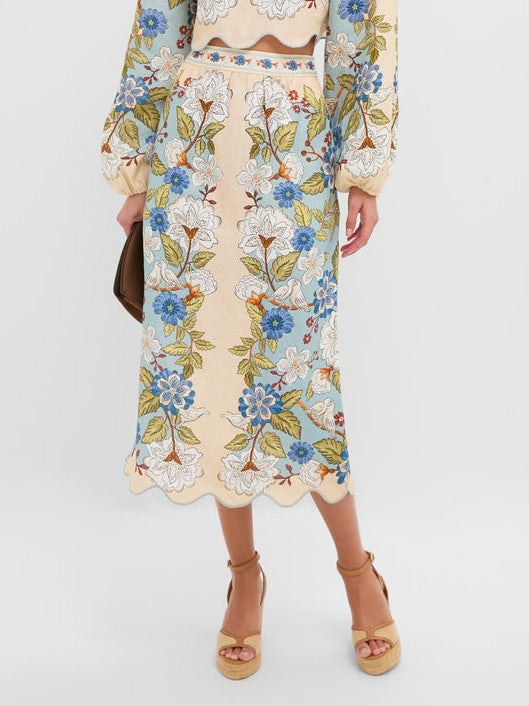Retro Floral Embroidered Long-Sleeve Crop Top