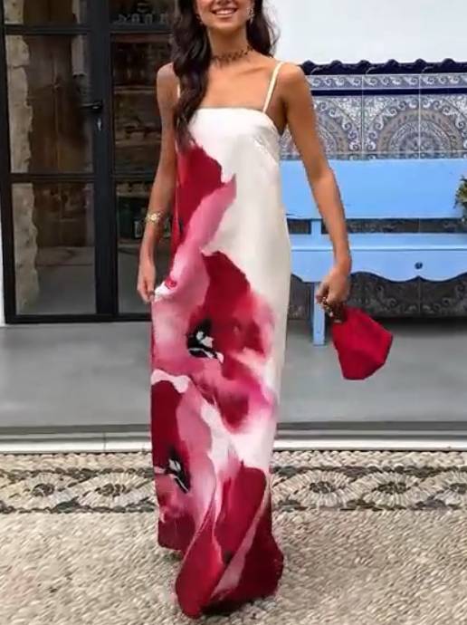 Floral Print Suspender Dress