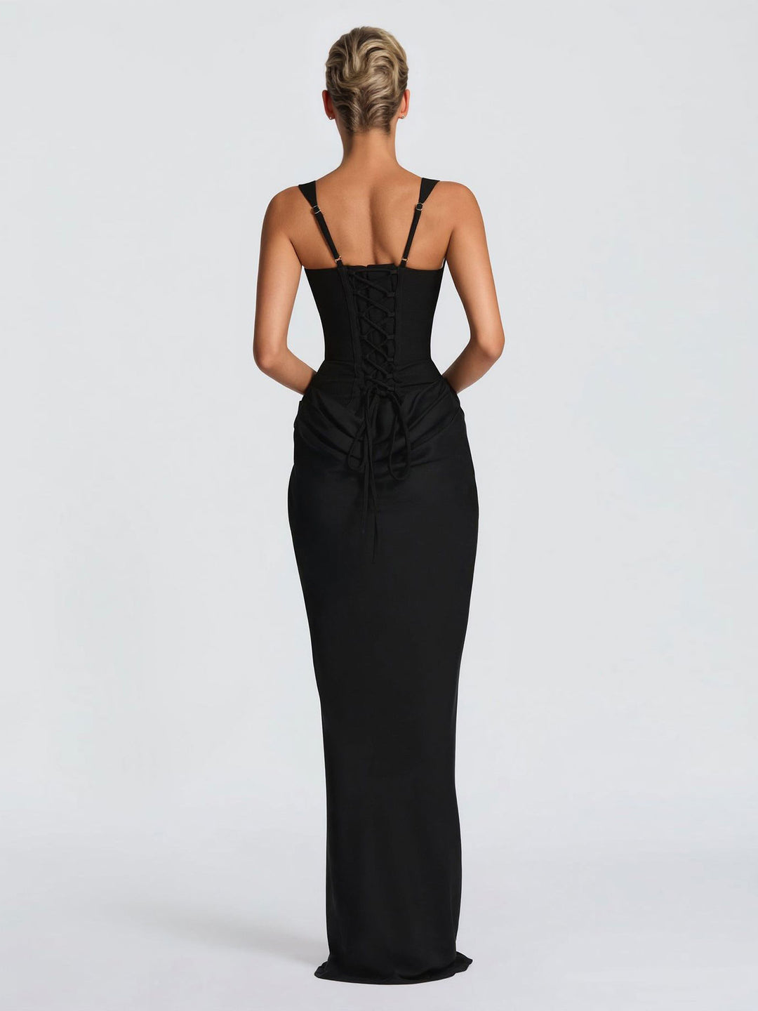Elegant Square Neck Cinched Top & Ruched Waist Draped Maxi Dress