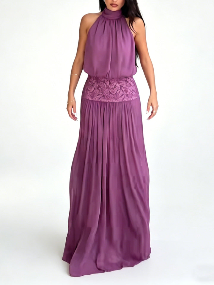 Elegant Open-Back Flowing Chiffon Maxi Dress