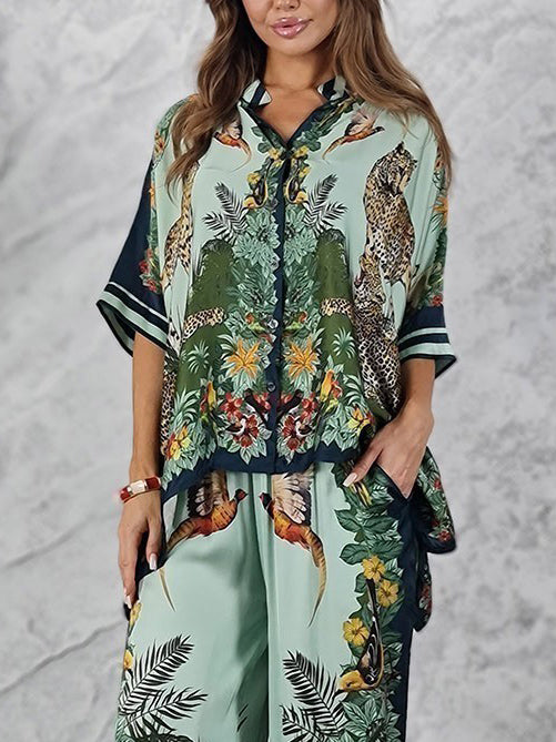 Exotic Jungle Print Wide Leg Pants