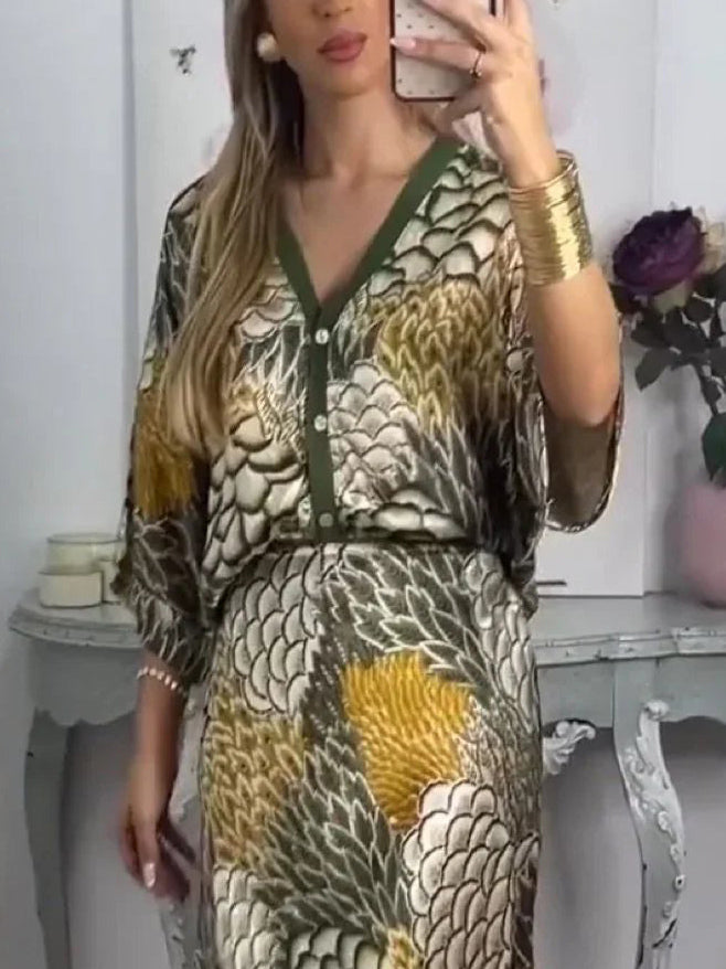 Retro Scale Print Satin Printed Skirt