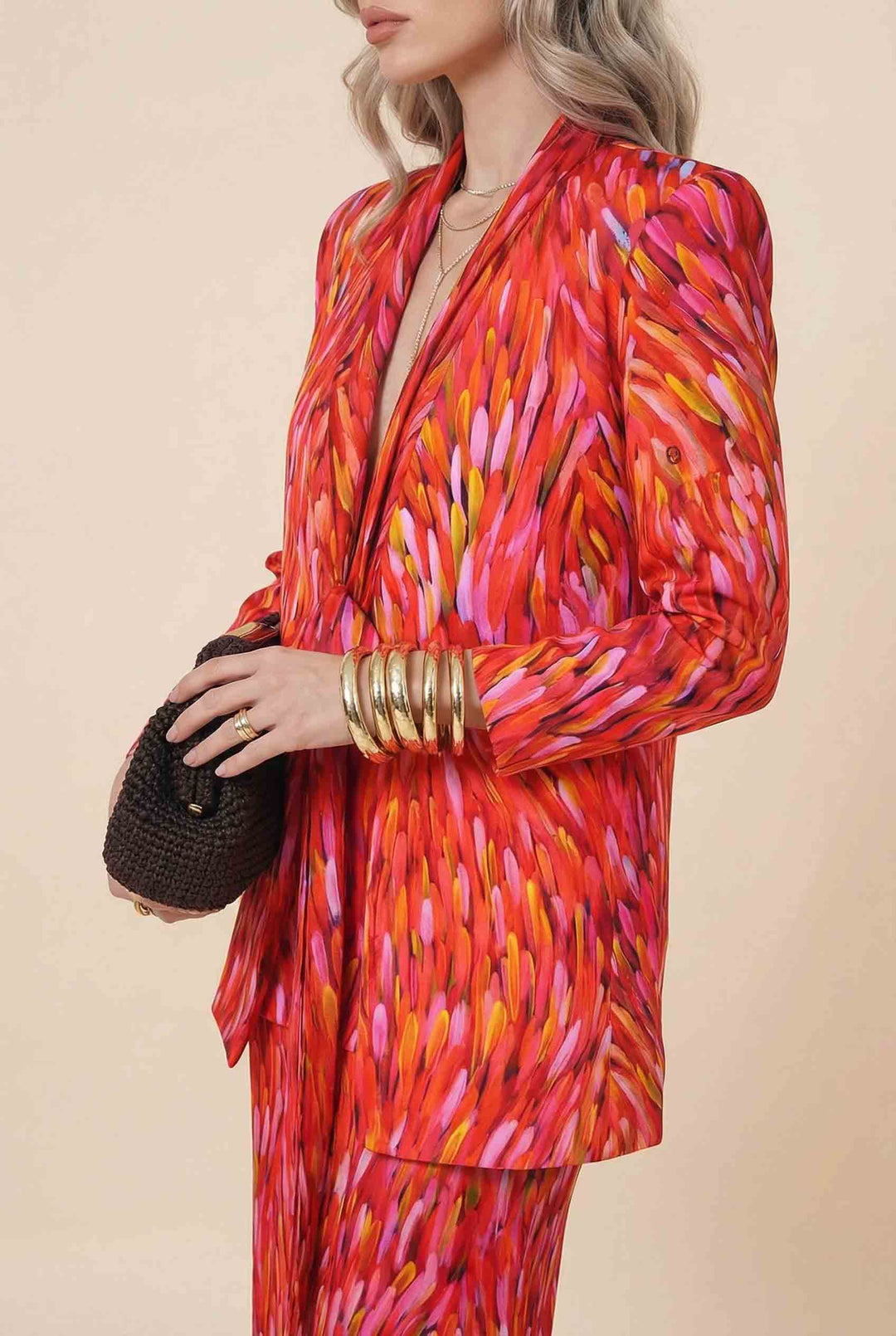 Unique Printed Blazer And Wide Leg Pants Set
