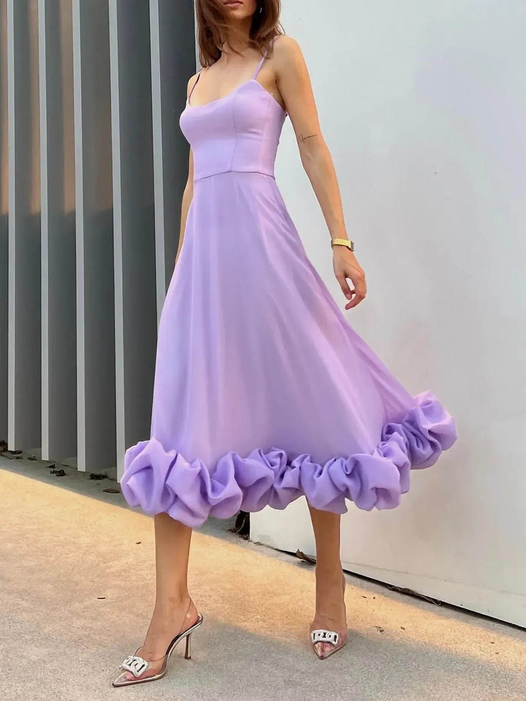 Elegant Ruffled Chiffon Midi Dress