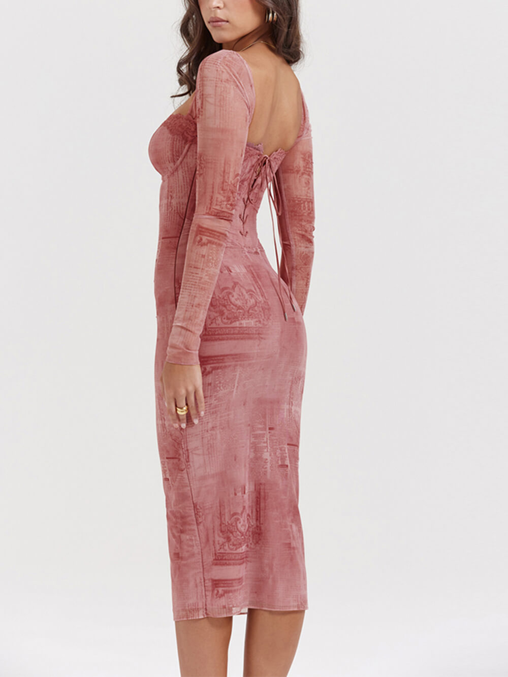 Robe corset rose imprimée