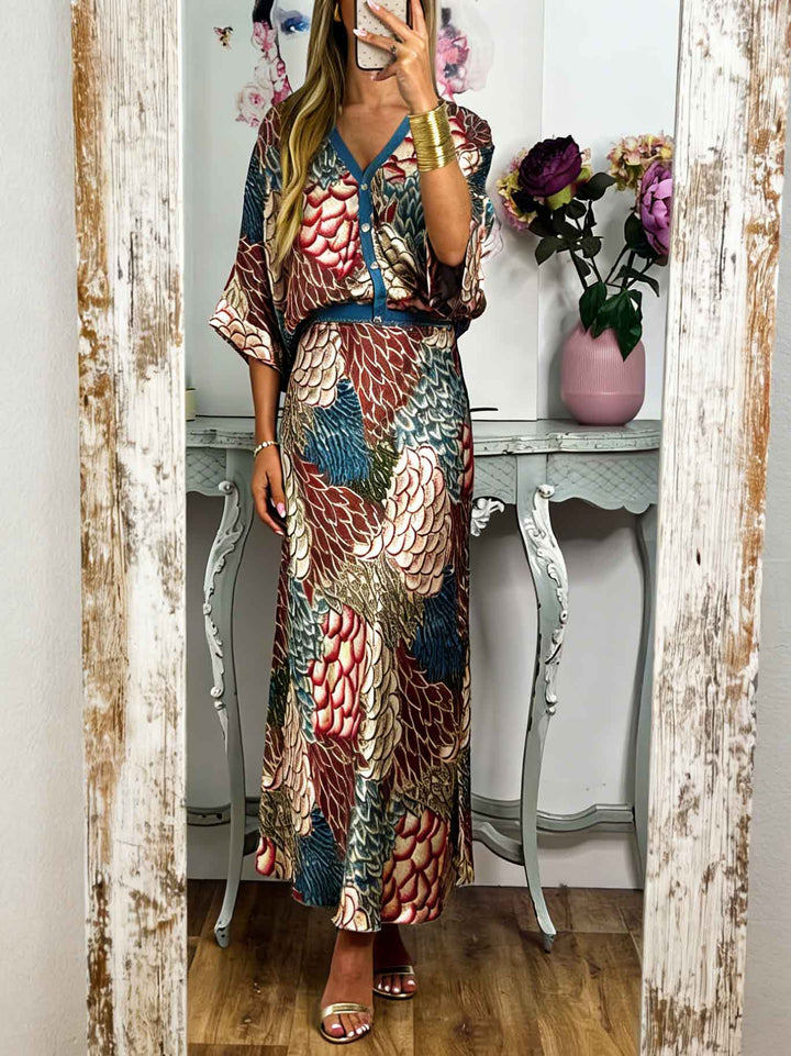 Elegant Vintage Satin Floral Print Fishtail Skirt