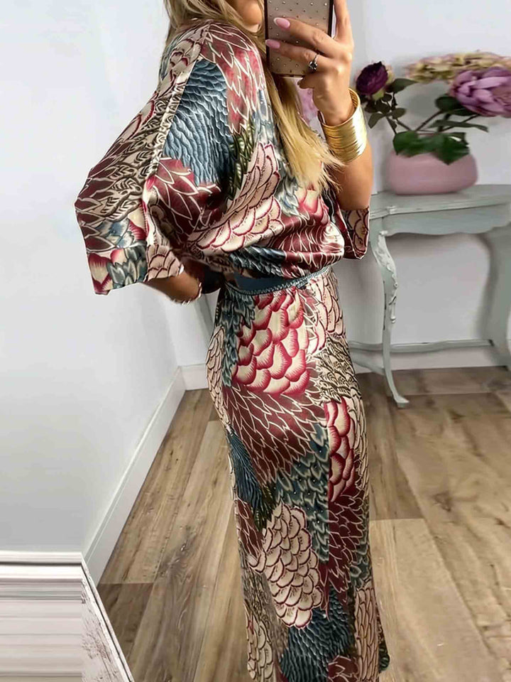 Elegant Vintage Satin Floral Print Fishtail Skirt