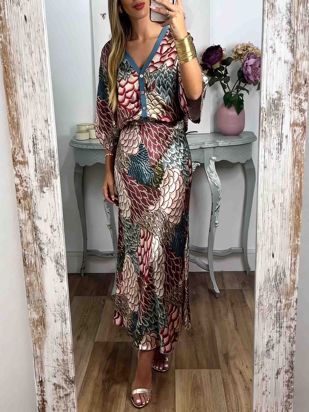 Elegant Vintage Satin Floral Print Fishtail Skirt