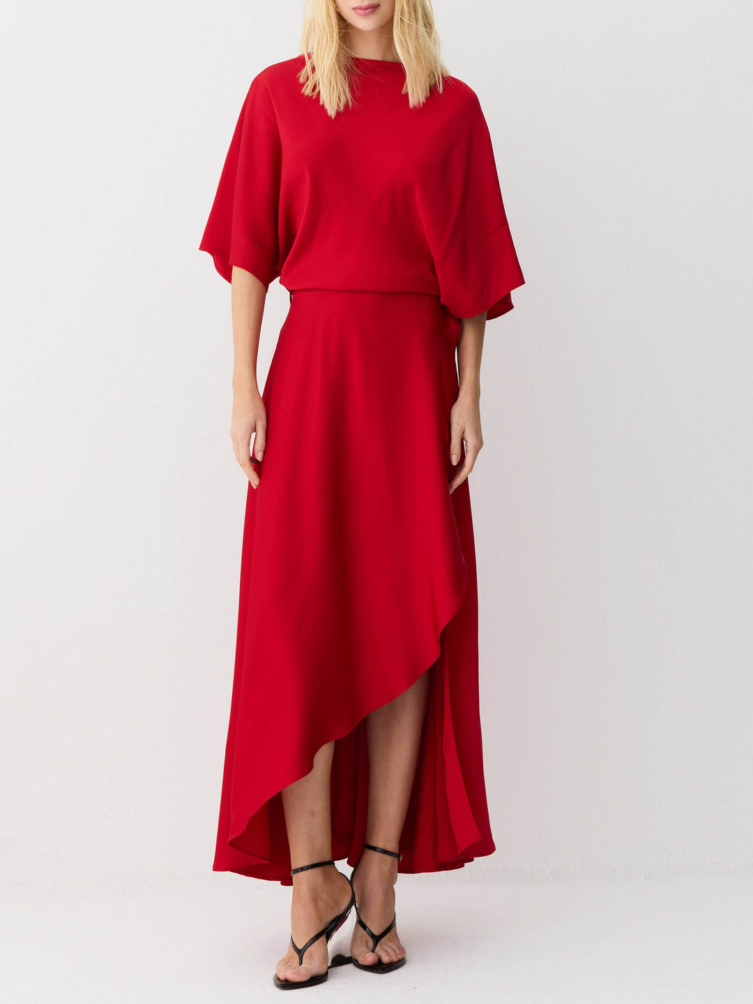 Elegant Satin Flowing Wrap Midi Dress