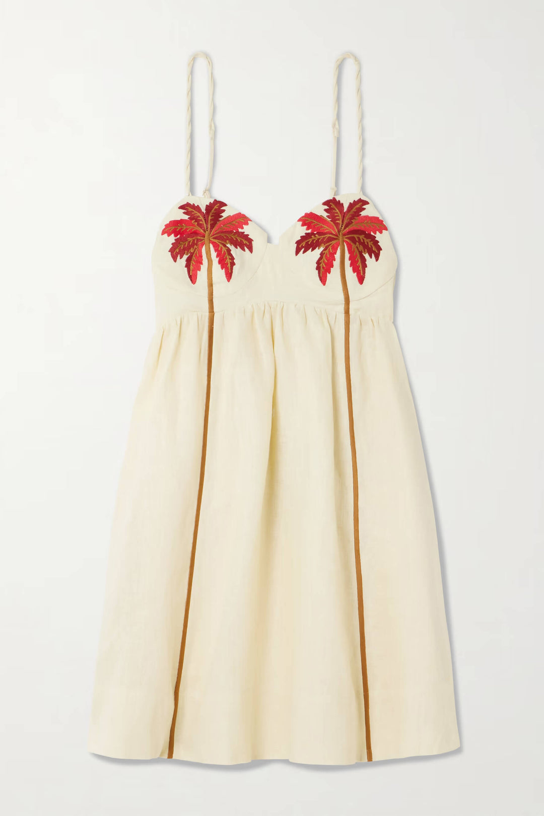 Retro Unique Palm Tree Print Linen Mini Dress
