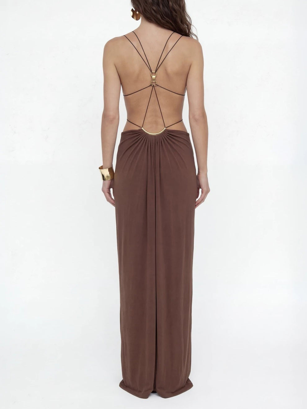 Sexy Metal Chain Cut-Out Backless Lace-Up Draped Maxi Dress