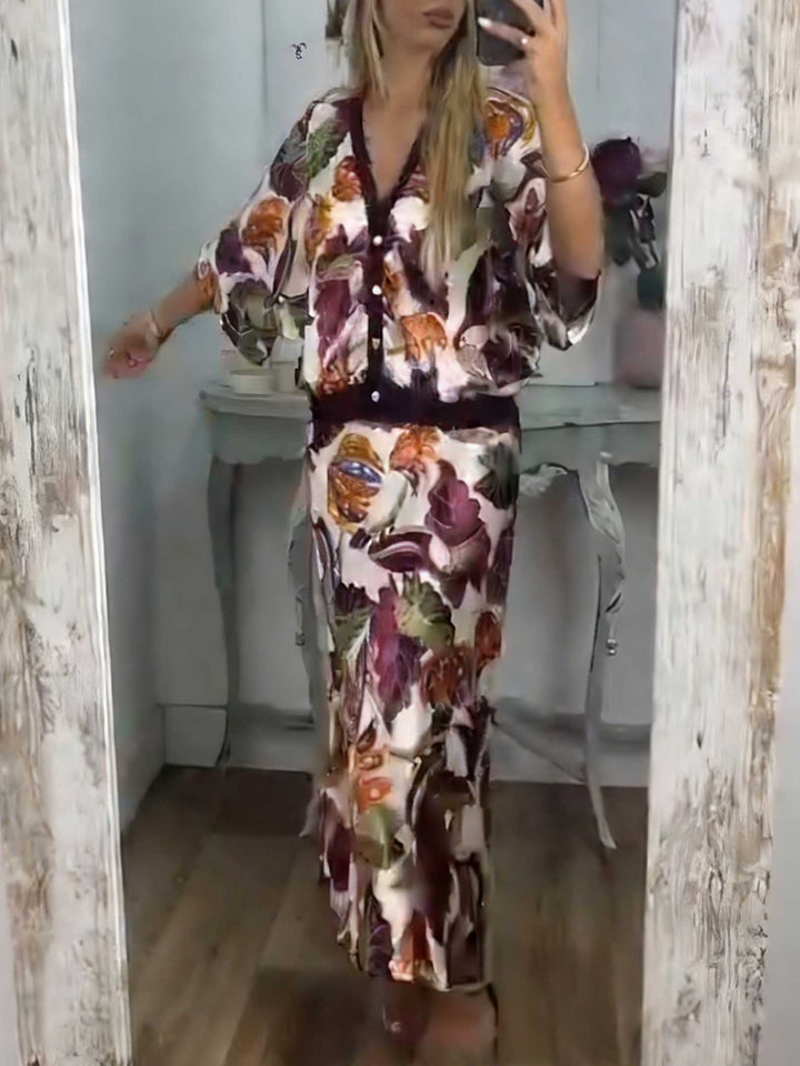 Retro Jungle Palm Leaf Satin Print Two-Piece Set