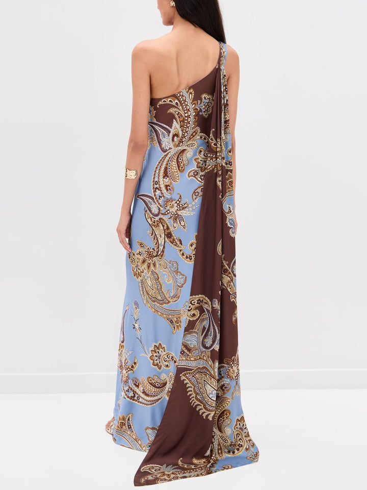 Elegant Bohemian Paisley Satin Maxi Dress