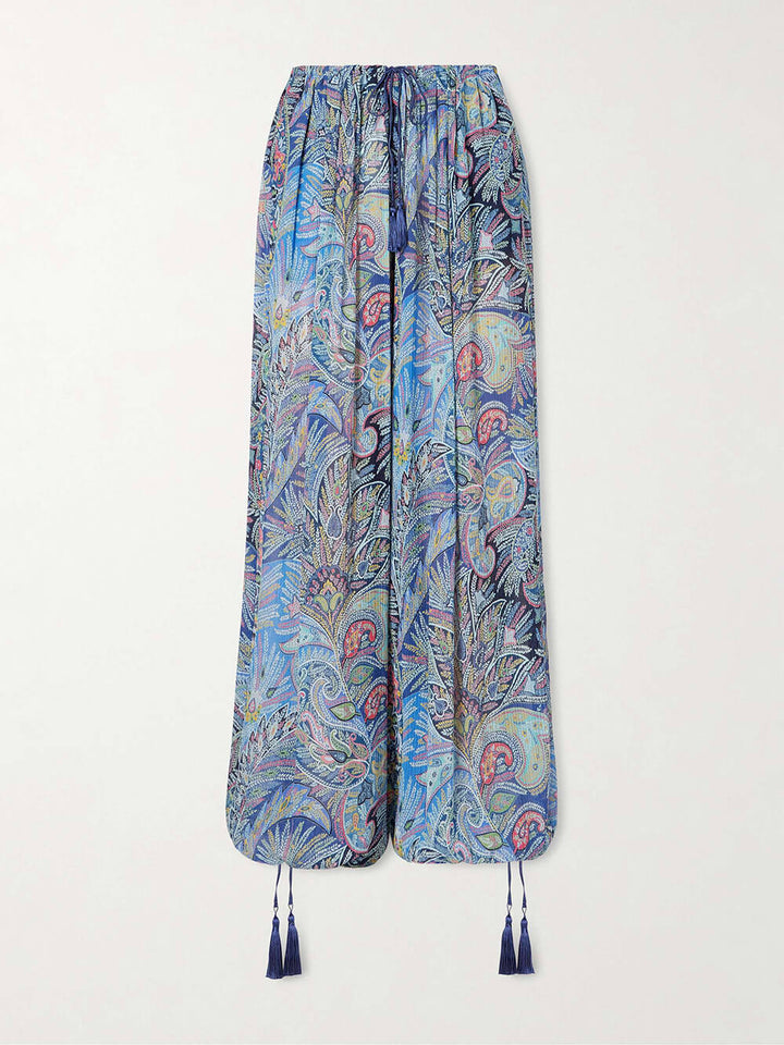 Exquisite Printed Crepe Wide-Leg Pants