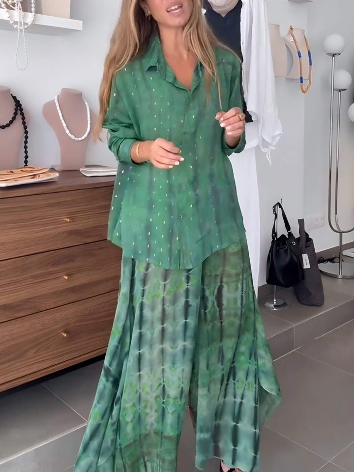 Unique Tie-Dye Patchwork Chiffon Wide-Leg Pants