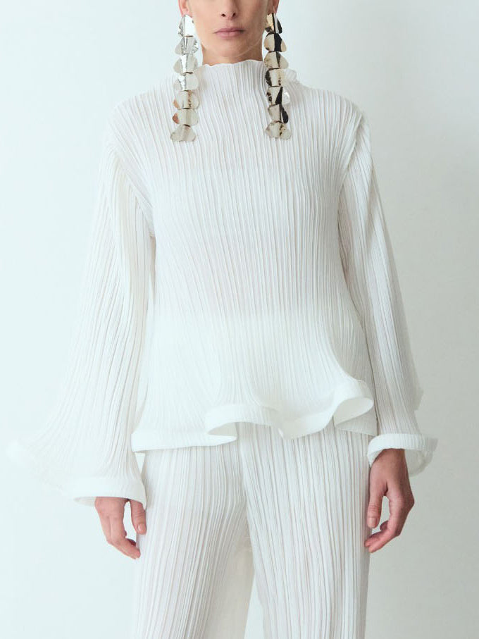 Elegant Ruffled Pleated Wide-Leg Pants