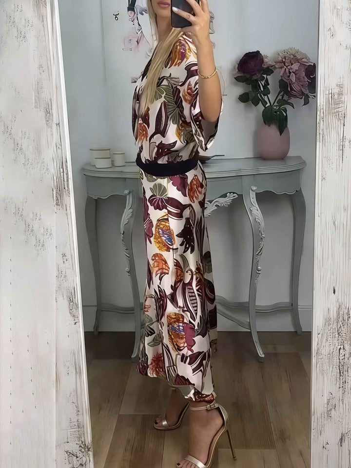 Retro Jungle Palm Leaf Satin Print Two-Piece Set
