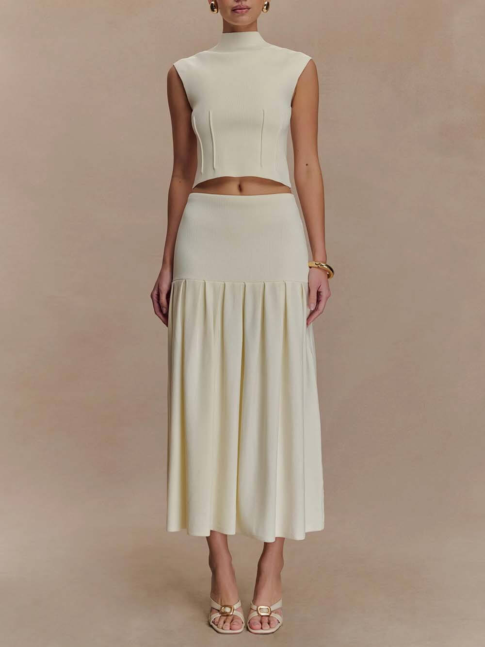 Exquisite Pleated Bandage Knit Midi Skirt