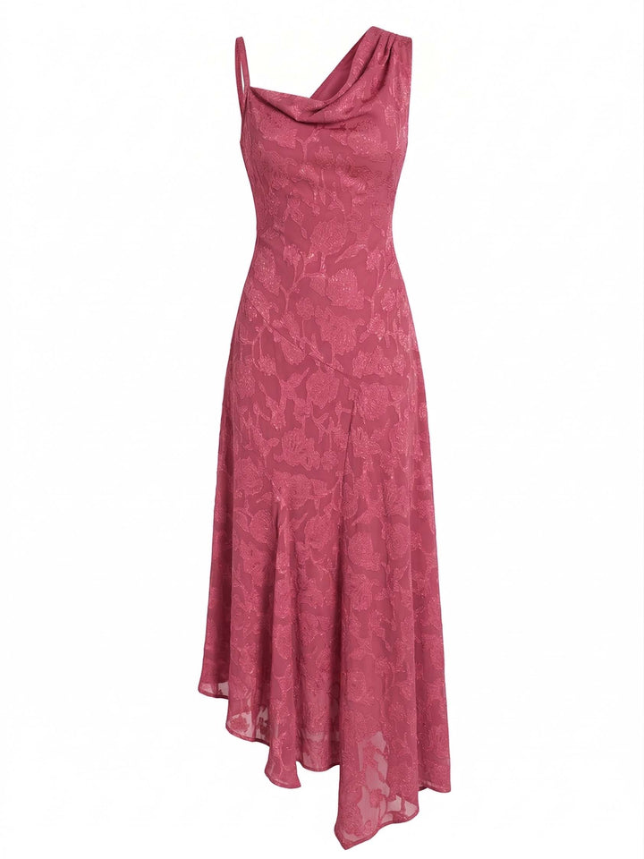 Elegant Floral Jacquard Asymmetrical One-Shoulder Maxi Dress