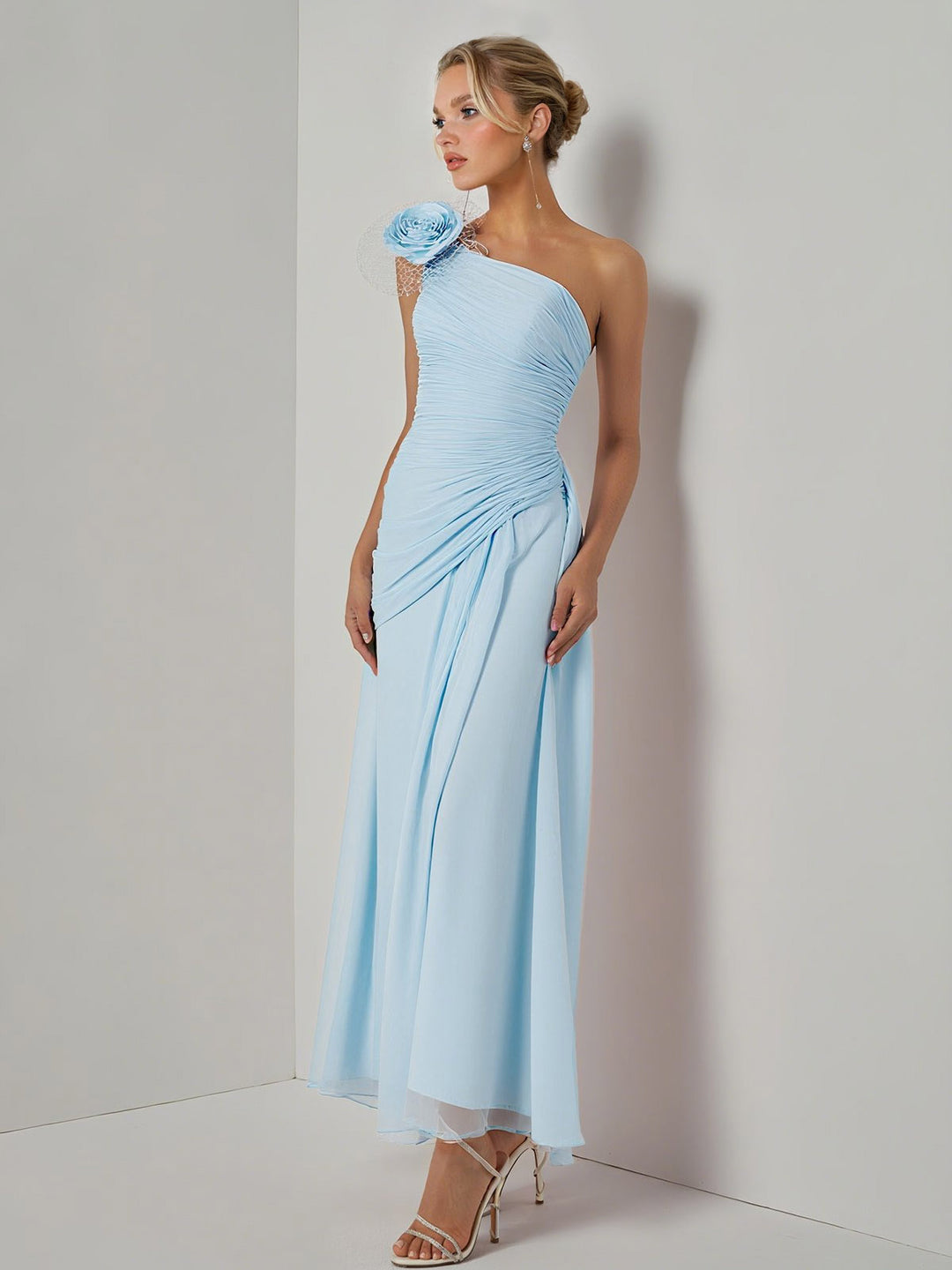 Elegant One-shoulder Ruffled Chiffon Maxi Dress