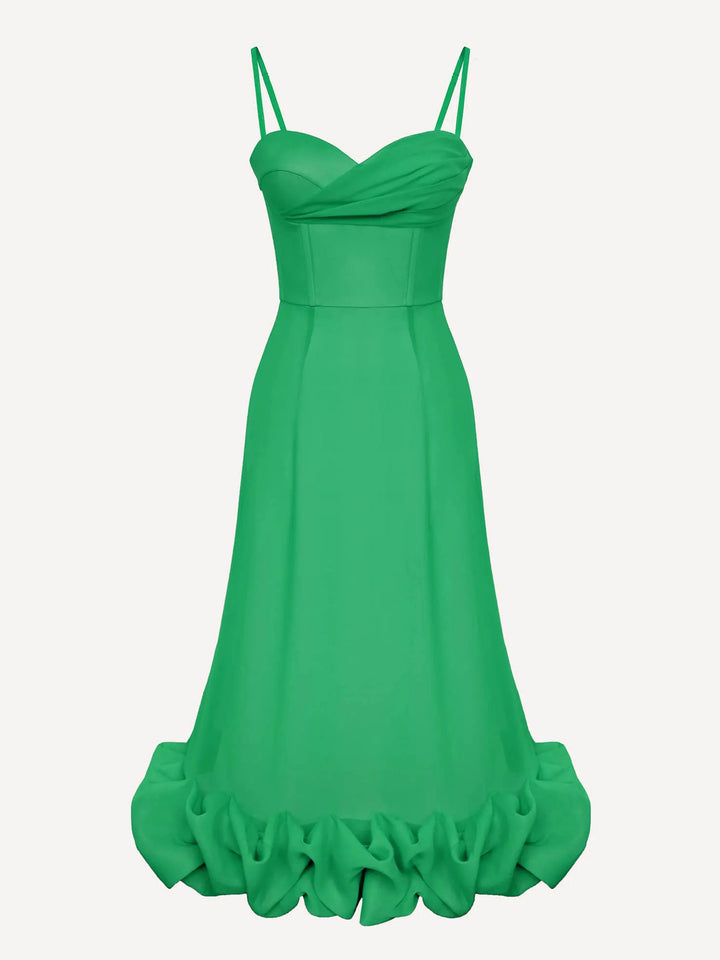 Elegant Sweetheart Ruffle Hem Satin Mermaid Maxi Dress