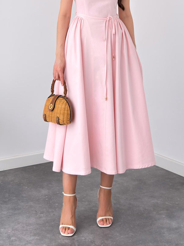 Elegant Sleeveless Tie-Waist A-Line Midi Dress