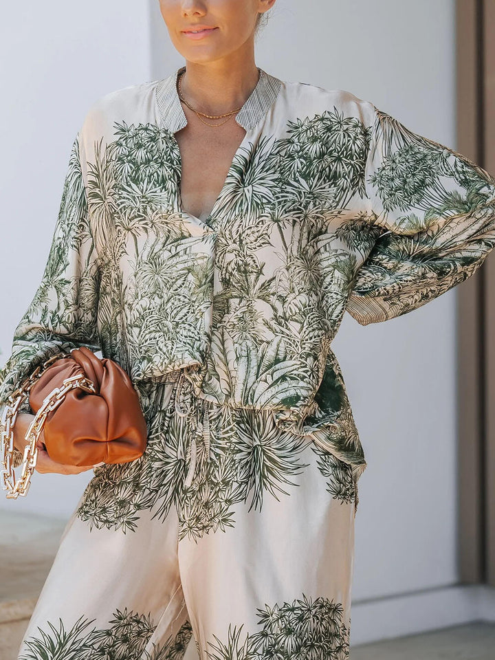 Casual Palm Leaf Print Loose-fitting Shirt