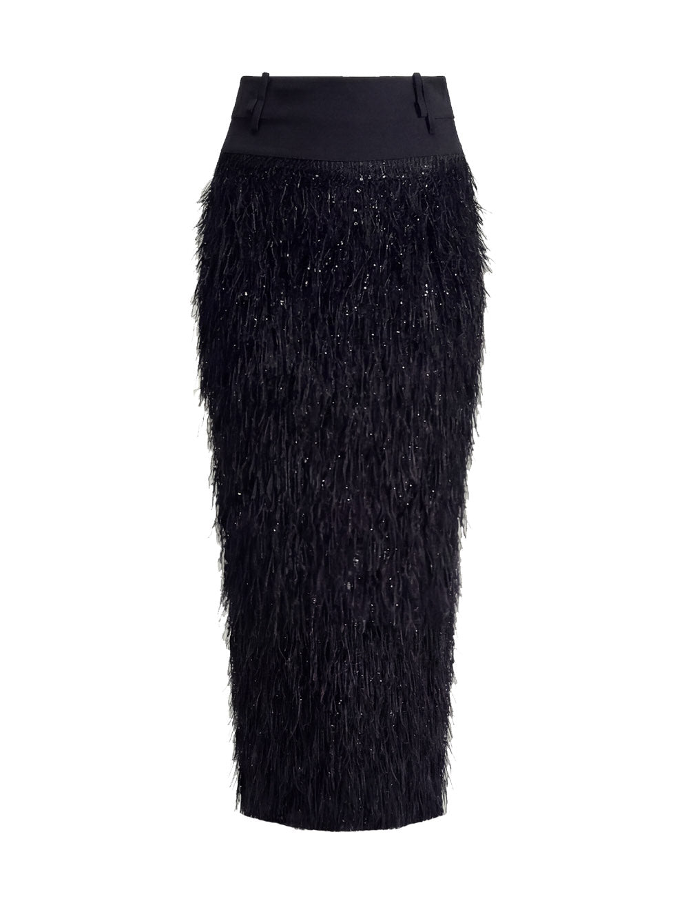 Elegant Satin Top & Sequin Feather Midi Skirt Two-Piece Set