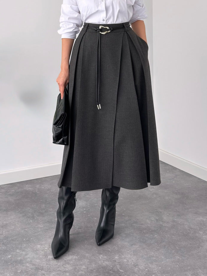 Modern Layered Shirt & High-Waisted Midi Skirt Two-Piece Set