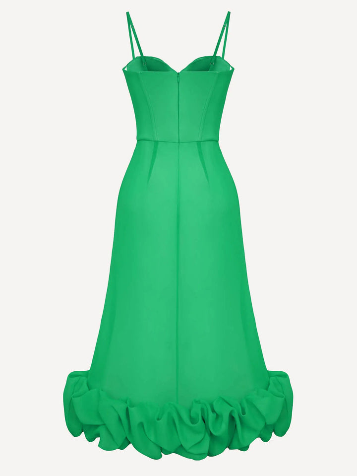 Elegant Sweetheart Ruffle Hem Satin Mermaid Maxi Dress