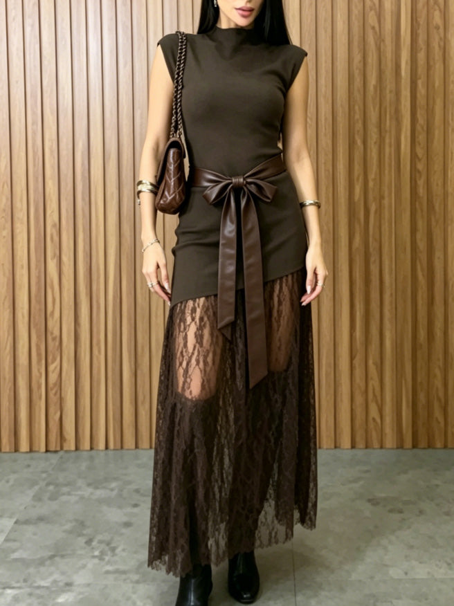 Sleeveless Lace Panel Maxi Dress