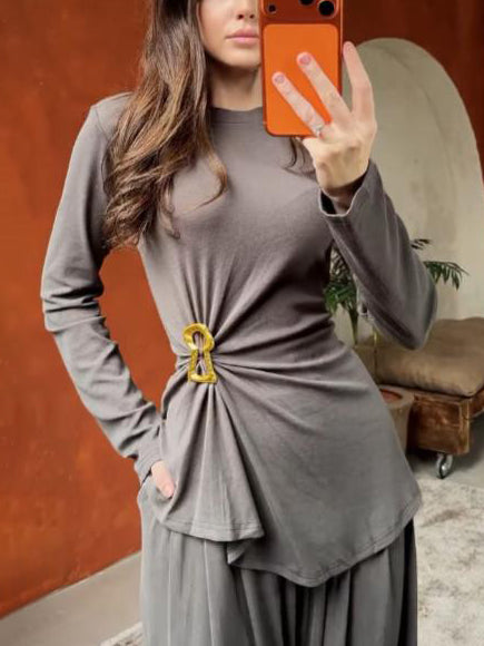 Elegant Long-Sleeved Top & Wide-Leg Pants Two-Piece Set