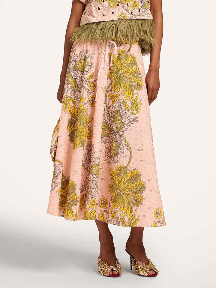 Elegant Paisley Print Feather Trim Top