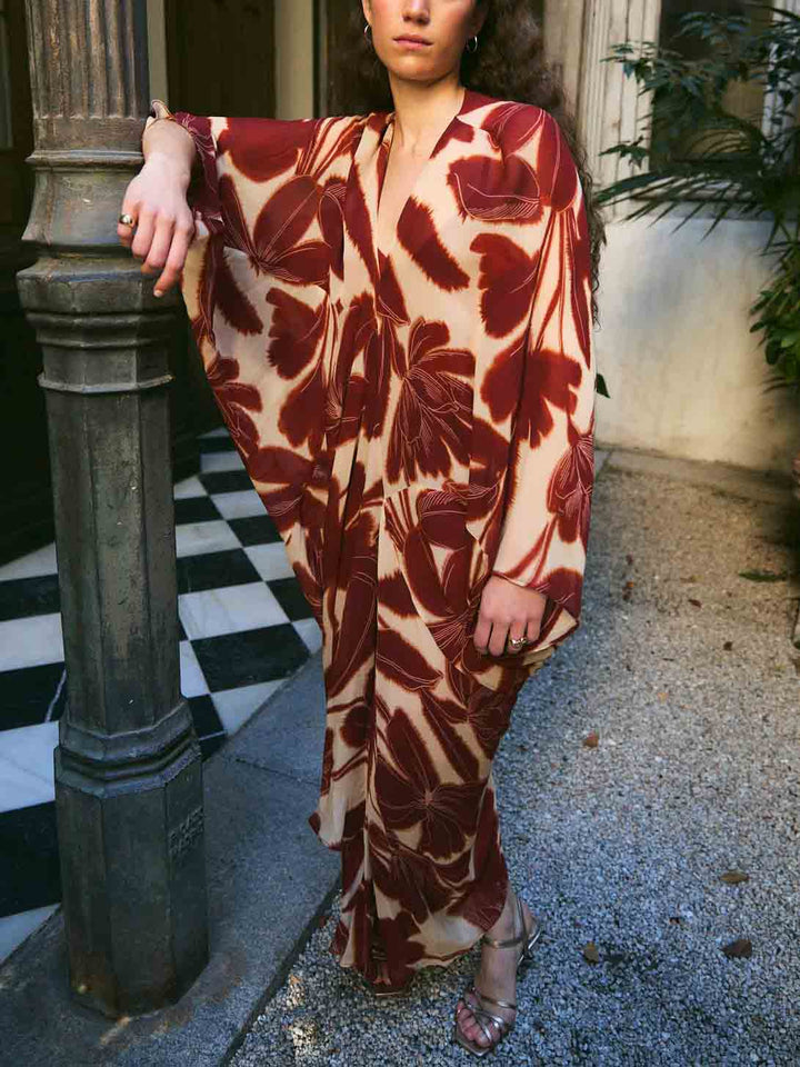 Elegant Oversized Floral Print Maxi Dress