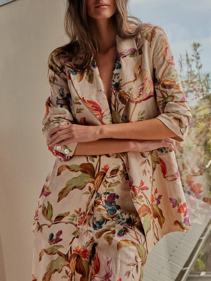 Exquisite Retro Floral Print Lapel Blazer