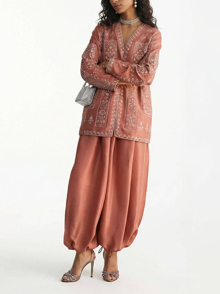 Exquisite Elastic Waist Satin Tapered Lantern Pants