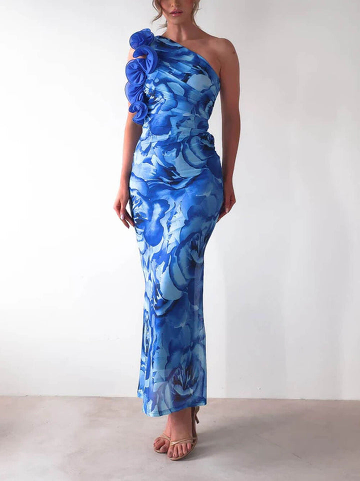 Sexy Elegant Sleeveless Three-Dimensional Flower Print Slim-Fitting Party Dress