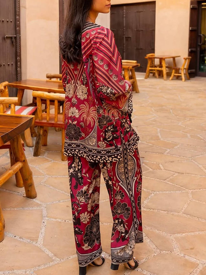 Unique Floral Patchwork With Elastic Waist Wide-Leg Pants