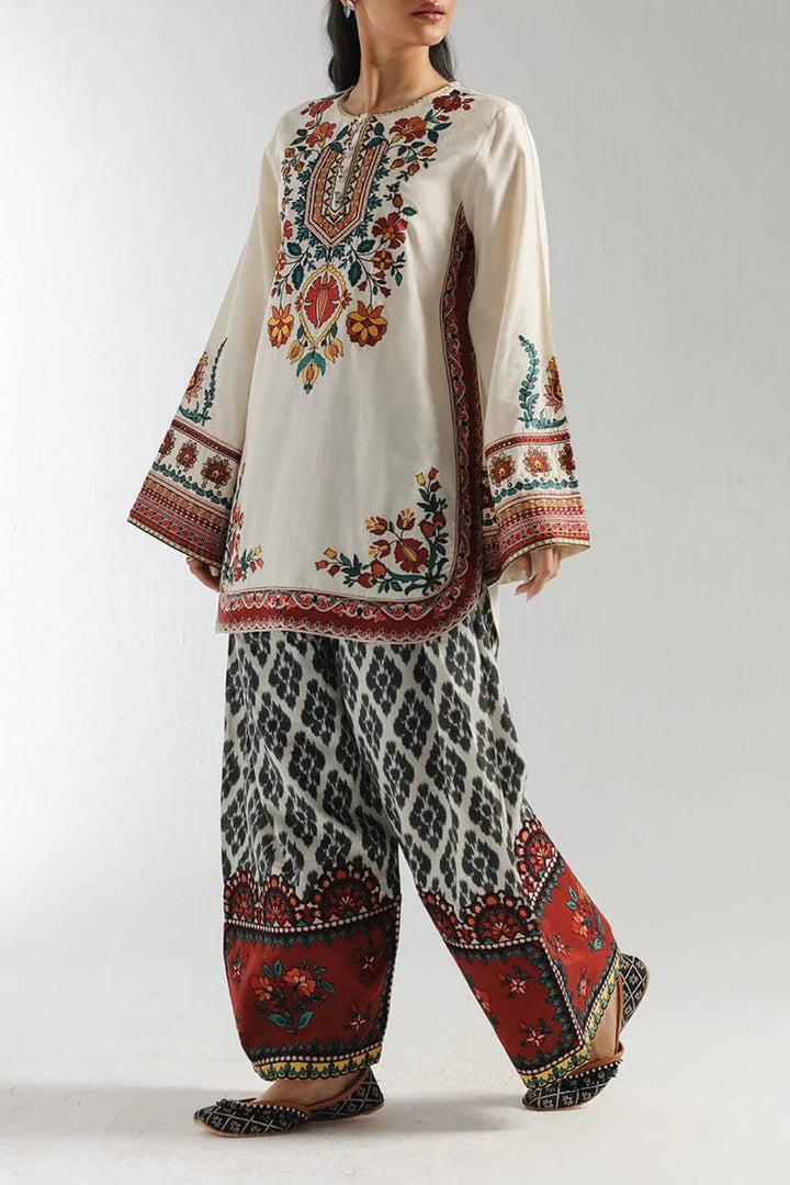 Retro Ethnic Print Elastic Waist Wide-Leg Pants